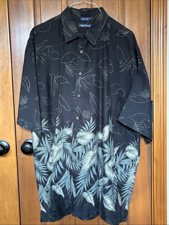 Nautica Other - Nautica Men’s 2X Black Hawaiian Shirt Palm Leaf Print ButtonUp Casual Resortwear